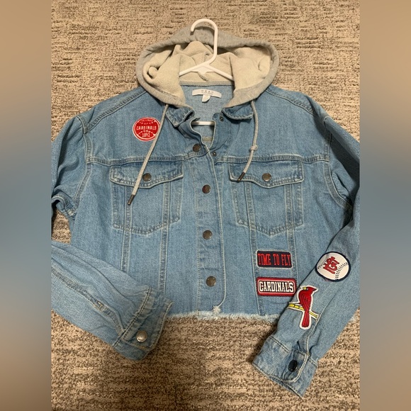 WEAR by Erin Andrews Blue Denim Cardinals Jacket with hood - Picture 1 of 7